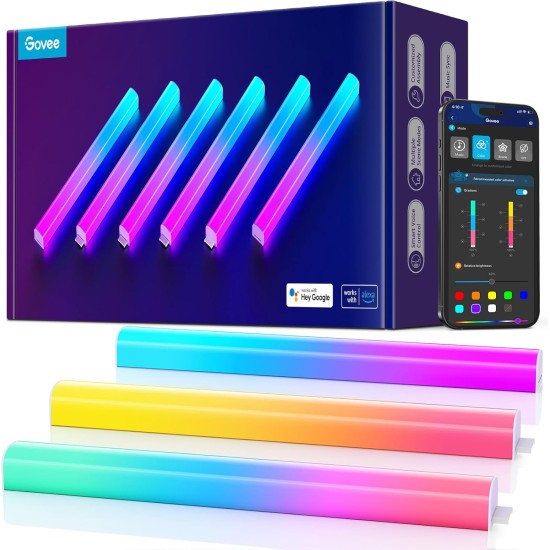 Govee Glide Wall Lights, RGBIC LED Light, Smart Gaming Light Compatible with SmartThings, RGB Lights Bar, LED Wall Lights for Bedroom, 2 Panels Set (3 Sections/Panel)