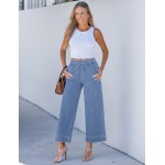 luvamia Wide Leg Jeans for Women High Waisted Cropped Pull On Jeans Elastic Wasit Drawstring Stretch Denim Trouser Pants