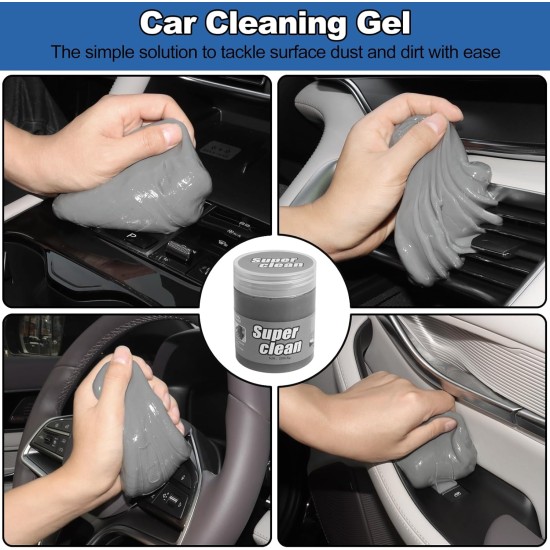 NIKCOSMK Windshield Cleaner Tool, 14Pcs Car Cleaning Kit - Car Interior Detailing Kit with Extendable Handle, Cleaning Gel & Microfiber Pads, All-in-One Inside Car Cleaning Supplies for Women Men