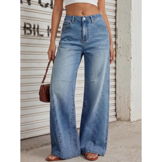 Trendy Queen Women's High Waisted Wide Leg Barrel Jeans Stretch Baggy Flare Denim Pants