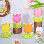 Whaline 4Pcs Spring Tulips Wood Signs Table Decor - Retro Spring Flowers Table Centerpiece Rustic Farmhouse Floral Tiered Tray Decor Tulip Block Wooden Signs for Home Tabletop Decor