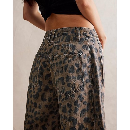 Womens Stretchy Mid Rise Barrel Jeans Vintage Loose Wide Leg Cropped Denim Pants Y2k Baggy Boyfriend Jeans