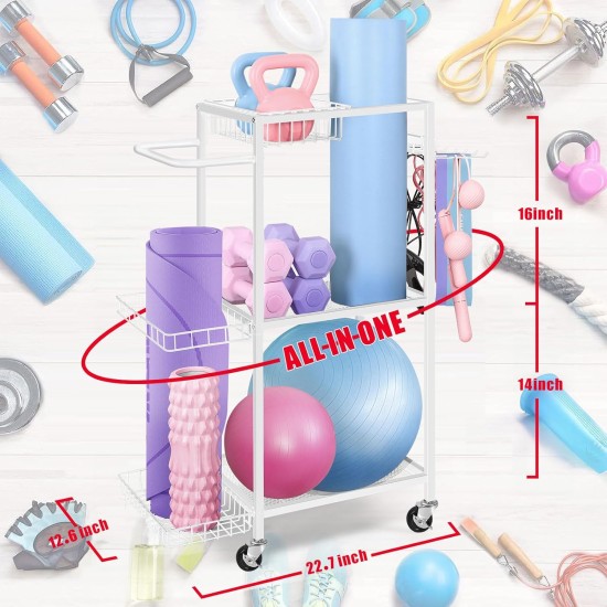 LIANTRAL Yoga Mat Storage Rack - Metal Gym Organizer for Yoga Mats, Foam Rollers & Fitness Equipment, Space Saving Workout Equipment Storage Rack for Home Exercise and Fitness Gear