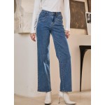 Sidefeel Women's Straight Leg Jeans High Waisted Stretchy Jeans Zimbaplatinum Wide Leg Ankle Denim Pants with Pockets Sidefeel Women's Straight Leg Jeans High Waisted Stretchy Jeans Zimbaplatinum Wide Leg Ankle Denim Pants with Pockets