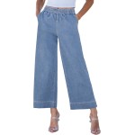 luvamia Wide Leg Jeans for Women High Waisted Cropped Pull On Jeans Elastic Wasit Drawstring Stretch Denim Trouser Pants