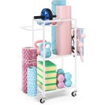 LIANTRAL Yoga Mat Storage Rack - Metal Gym Organizer for Yoga Mats, Foam Rollers & Fitness Equipment, Space Saving Workout Equipment Storage Rack for Home Exercise and Fitness Gear