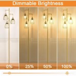 Dimmable Floor Lamp, Industrial Floor Lamps for Living Room, Gold Tree Lamp Standing Lamp Tall Lamps with 3 Elegant Teardrop Cage Head & 800 Lumens LED Bulbs for Living room Bedroom Office Dining Room