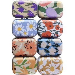 8Pcs Metal Hinged Tin Box Container Floral Farmhouse Rustic Mini Portable Small Storage Container Kit with Lid for Home Storage 2.1x1.5x1 Inch (White)