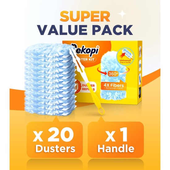 Heavy Duty Duster Refills for Swiffer Duster, 20 Count Duster Refills with 1 Handle, Multisurface 360° Dusters with 4X Microfibers, Unscented Disposable Dusters forCleaning Heavy Duty Duster Refills for Swiffer Duster, 20 Count Duster Refills with 1 Handle, Multisurface 360° Dusters with 4X Microfibers, Unscented Disposable Dusters forCleaning