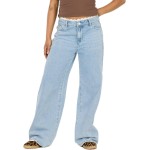 Forever 21 Women's Wide-Leg Jeans - Light Wash Denim with Lace Trim Waistband