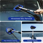 11pcs Windshield Cleaner Tool, Car Window Cleaning Wash Kit with 6 Reusable Microfiber Pads 2 Spray Bottles and Extendable Handles Auto Glass Wiper Kit, Blue