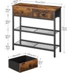 HOOBRO 29.5" Narrow Console Table with 2 Fabric Drawers, Sofa Table, Small Entryway Table with 3-Tier Storage Shelves, Behind Couch Table, for Living Room, Hallway, Rustic Brown and Black BF72XG01