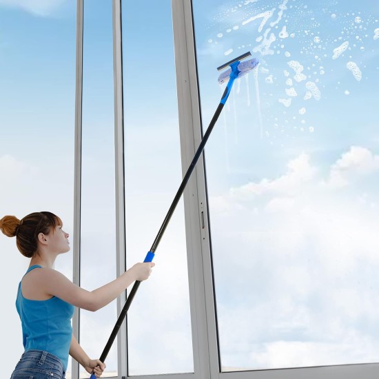 VITEVER Professional 69'' Window Squeegee Cleaner Tool with Extension Pole, 2-in-1 Squeegee for Window Cleaning Kit with Scrubber and Rotating Head, 1 Blade 2 Scrubber