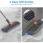 Scrub Brush with Long Handle, Floor Scrub Brush Squeegee Broom for Cleaning, 3 in 1 Shower Scrubber Floor Broom Squeegee for Concrete Tile Wall Deck Patio Grey