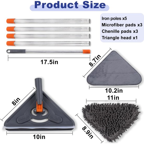 Wall Cleaner Mop with 79 Inches Long Handle, 360° Wall Washer Cleaner Tool for Walls/Ceiling Fans/Dust/Baseboard/Floors Clean, Ceiling Cleaner Tool Duster with Squeegee 6 Replacement Pads Wall Cleaner Mop with 79 Inches Long Handle, 360° Wall Washer Cleaner Tool for Walls/Ceiling Fans/Dust/Baseboard/Floors Clean, Ceiling Cleaner Tool Duster with Squeegee 6 Replacement Pads