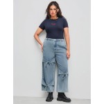 CIDER Baggy Jeans for Women Low Waisted Wide Straight Leg Bow Jeans Denim Pants