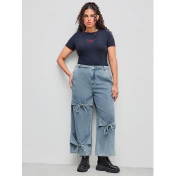 CIDER Baggy Jeans for Women Low Waisted Wide Straight Leg Bow Jeans Denim Pants