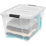 IRIS USA 6-Pack 54 Quart Stackable Storage Bins with Lids [Made in USA] - Everyday Organizer Latching Clear Plastic Organization Containers Closet Bedroom Shelving Units Home Storage - Clear/White