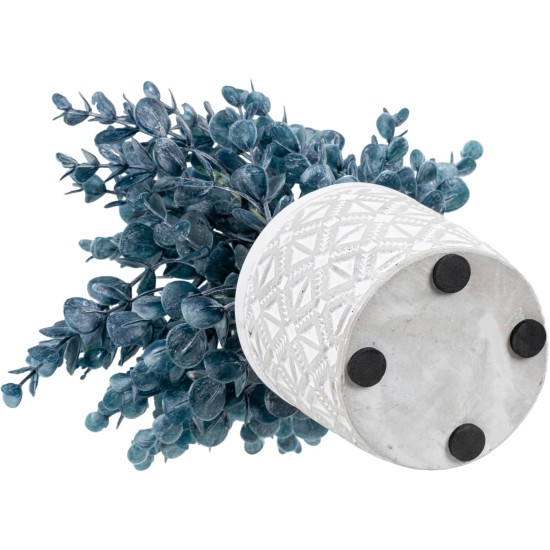 MyGift Artificial Eucalyptus Plant in Modern Gray Concrete Pots with Geometric Embossed Pattern (1, Blue)