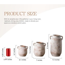 Large Flower Vase Home Decor - 12 inch Tall Ceramic Farmhouse Rustic Table Vases with Handle Living Room Decoration Decorative Modern Vintage for Floor Kitchen Shelf Coffee Dining Desk Fireplace