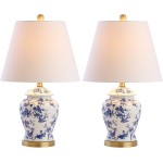 JONATHAN Y 22" Blue/White Ceramic Table Lamp, French Country Chinoiserie Ginger Jar LED Bedside Lamp for Living Room Bedroom, White Linen Shade (JYL3005A-SET2) JONATHAN Y 22" Blue/White Ceramic Table Lamp, French Country Chinoiserie Ginger Jar LED Bedside Lamp for Living Room Bedroom, White Linen Shade (JYL3005A-SET2)