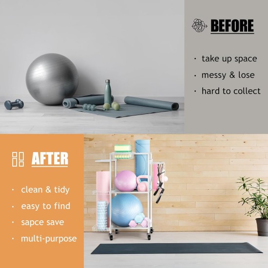 LIANTRAL Yoga Mat Storage Rack - Metal Gym Organizer for Yoga Mats, Foam Rollers & Fitness Equipment, Space Saving Workout Equipment Storage Rack for Home Exercise and Fitness Gear