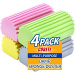 COBETE Damp Clean Duster Sponge,4pack Magic Sponge Eraser,Reusable Damp Dusting Sponge Household Cleaning for Blinds, Glass, Baseboards,Radiators,Window Track Grooves(Multi Color)