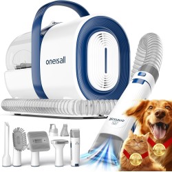 oneisall Dog Grooming Vacuum, Pet Grooming Vacuum with Clipper Nail Grinder, 1.5L Dust Cup Dog deshedding Brush with 7 Tools for Shedding Pet Hair, Home Cleaning(Blue)