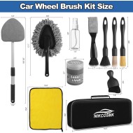 NIKCOSMK Windshield Cleaner Tool, 14Pcs Car Cleaning Kit - Car Interior Detailing Kit with Extendable Handle, Cleaning Gel & Microfiber Pads, All-in-One Inside Car Cleaning Supplies for Women Men
