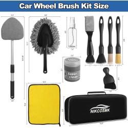 NIKCOSMK Windshield Cleaner Tool, 14Pcs Car Cleaning Kit - Car Interior Detailing Kit with Extendable Handle, Cleaning Gel & Microfiber Pads, All-in-One Inside Car Cleaning Supplies for Women Men
