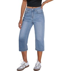 GRAPENT Capri Jeans for Women Mid Rise Straight Leg Casual Relaxed Fit Summer Cropped Stretchy Denim Capris Pants