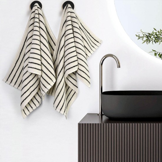 Jacquotha Black and White Striped Hand Towels for Bathroom, Vintage Kitchen Decor, Guest Use, Adults & Kids, Natural Cotton, 14” x 29”