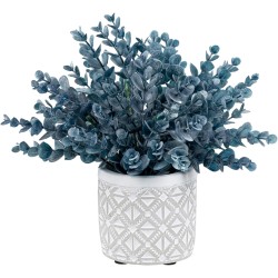 MyGift Artificial Eucalyptus Plant in Modern Gray Concrete Pots with Geometric Embossed Pattern (1, Blue)