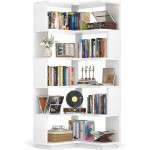 Armocity Corner Book Shelf - 6-Shelf Corner Bookshelf Etagere Bookcase with Baffle, Freestanding L Shaped Display Shelf Stand for Home Office, Living Room, Bedroom, Kitchen, White
