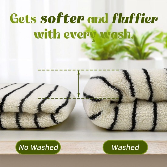 Jacquotha Black and White Striped Hand Towels for Bathroom, Vintage Kitchen Decor, Guest Use, Adults & Kids, Natural Cotton, 14” x 29”