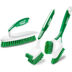 Libman Heavy Duty Scrub Brush Kit | Cleaning Brushes for Household Use | Tub Scrubber | Easy Grip Scrub Brush | Big Job Kitchen Brush | Dual Sided Tile & Grout Brush | 3 Different Brushes Included