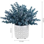 MyGift Artificial Eucalyptus Plant in Modern Gray Concrete Pots with Geometric Embossed Pattern (1, Blue)
