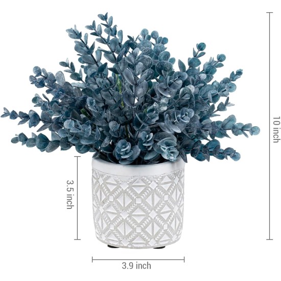 MyGift Artificial Eucalyptus Plant in Modern Gray Concrete Pots with Geometric Embossed Pattern (1, Blue)