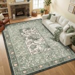 GarveeHome Provence 5x7 Area Rugs, Botanical Grove Sage Green Vintage Cottagecore Non-Slip Washable Rug for Living Room Bedroom Nursery Kitchen Low-Pile Retro Carpet