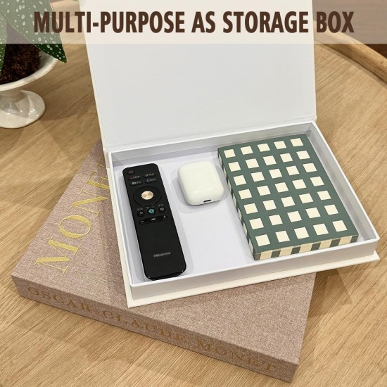 Decorative Books, Coffee Table Decor with Linen Coffee Table White Books Stack Bookshelf Home Decor, Fake Book Double as Libros Decorativos and Photo Storage