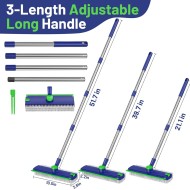 Floor Scrub Brush with Long Handle: 3 in 1 Heavy-Duty Floor Scrubber Brush with Squeegee for Cleaning Tile Bathroom Deck Kitchen Patio - Blue