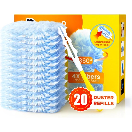 Heavy Duty Duster Refills for Swiffer Duster, 20 Count Duster Refills with 1 Handle, Multisurface 360° Dusters with 4X Microfibers, Unscented Disposable Dusters forCleaning Heavy Duty Duster Refills for Swiffer Duster, 20 Count Duster Refills with 1 Handle, Multisurface 360° Dusters with 4X Microfibers, Unscented Disposable Dusters forCleaning