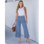 luvamia Wide Leg Jeans for Women High Waisted Cropped Pull On Jeans Elastic Wasit Drawstring Stretch Denim Trouser Pants