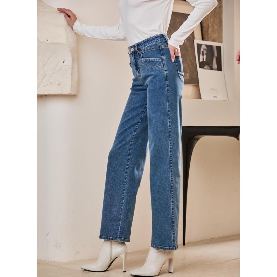 Sidefeel Women's Straight Leg Jeans High Waisted Stretchy Jeans Zimbaplatinum Wide Leg Ankle Denim Pants with Pockets Sidefeel Women's Straight Leg Jeans High Waisted Stretchy Jeans Zimbaplatinum Wide Leg Ankle Denim Pants with Pockets