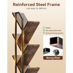 Casaottima Tree Bookshelf with LED Lights, 6-Tier Narrow Bookcase for Small Spaces, Tall Steel & Wood Storage Shelf with Cabinet, Home Decor & Organizer for Living Room/Bedroom/Home Office, Vintage