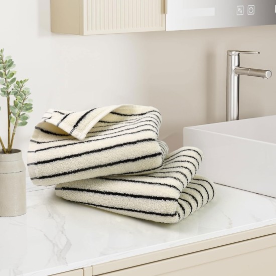 Jacquotha Black and White Striped Hand Towels for Bathroom, Vintage Kitchen Decor, Guest Use, Adults & Kids, Natural Cotton, 14” x 29”