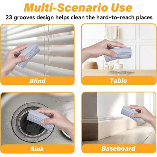 4 Pack Damp Clean Duster Sponge, Magic Sponge Eraser for Household Cleaning, Reusable Dusters Cleaning Supplies for Housekeeping, Dish, Blinds, Glass, Baseboards,Window Track Grooves and Faucets
