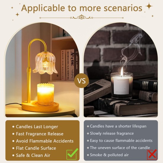 Candle Warmer Lamp Electric Timer - Candles Warming Light Height Adjustable Dimmable Warmers Flower Lamps No Flame Heat Warm Melt Wax Jar Modern Home Decor Table Lights for Home Living Bedroom