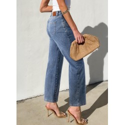 Sidefeel Women's Straight Leg Jeans High Waisted Stretchy Jeans Zimbaplatinum Wide Leg Ankle Denim Pants with Pockets