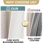 H.VERSAILTEX Linen 100% Blackout Curtains for Bedroom Full Light Blocking Curtains, Textured Window Curtain for Living Room 84 inch Grommet, Energy Efficient Curtains White Liner(2 Panels, Natural)